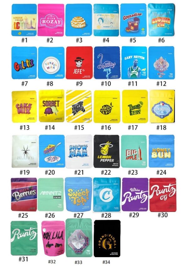Cookies 34 Designs BEST PRICE Smell-Proof & Resealable Empty Mylar Bags