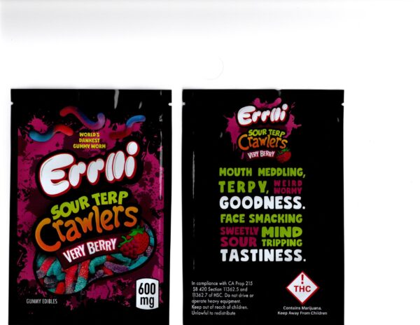 Errlli Sour Crawlers Very Berry Smell Proof Food Grade EMPTY Mylar Bags Dry Goods Herbs Candy Edibles