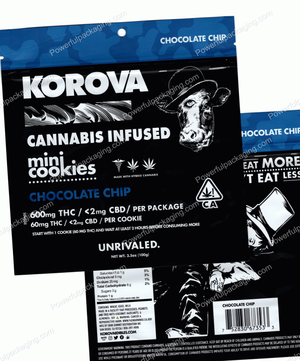 KOROVA : (Chocolate Chip) Cannabis Infused Mini Cookies THC/CBD (6.75x7in Bag) *Empty Bags* (CaSupply) #N1