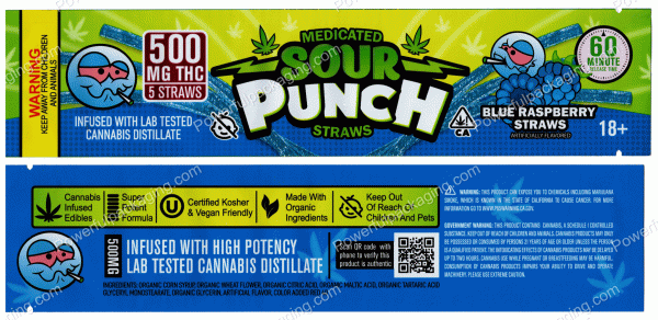 Sour Punch Straws : Blue Raspberry (2x9.5in) Bag *Empty Bags* (CaSupply) #E1
