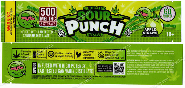 Sour Punch Straws : Apple (2x9.5in) Bag *Empty Bags* (CaSupply) #E1