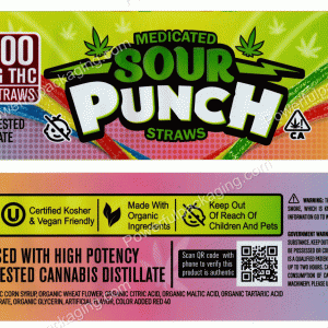 Sour Punch Straws : Rainbow (2x9.5in) Bag *Empty Bags* (CaSupply) #E1