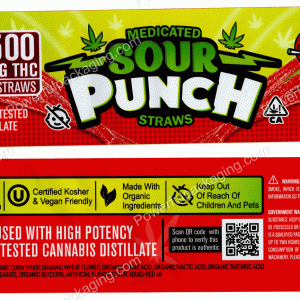 Sour Punch Straws : Strawberry (2x9.5in) Bag *Empty Bags* (CaSupply) #E1