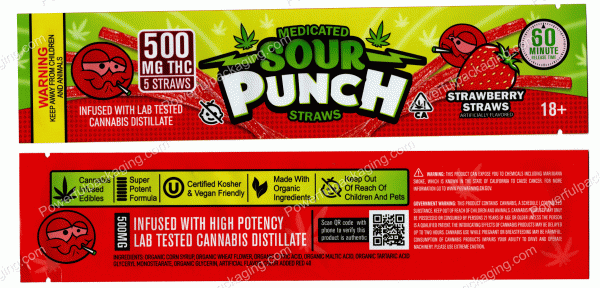 Sour Punch Straws : Strawberry (2x9.5in) Bag *Empty Bags* (CaSupply) #E1