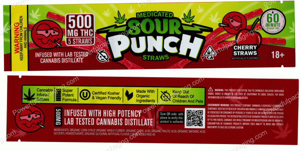 Sour Punch Straws : Cherry (2x9.5in) Bag *Empty Bags* (CaSupply) #E1