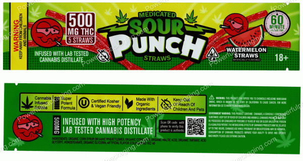 Sour Punch Straws : Watermelon (2x9.5in) Bag *Empty Bags* (CaSupply) #E1