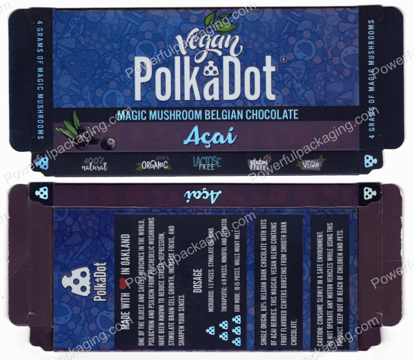 PolkaDot Magic Mushroom Belgain Chocolate : Vegan Acai 4g 10-Pack with Display Case (5x2.5in) *Empty Box* (CaSupply)