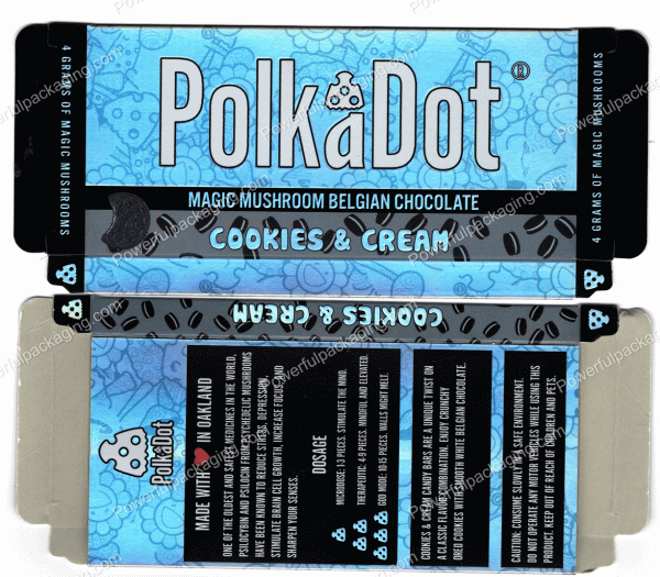 PolkaDot Magic Mushroom Belgain Chocolate : Cookies & Cream 4g 10-Pack with Display Case (5x2.5in) *Empty Box* (CaSupply)