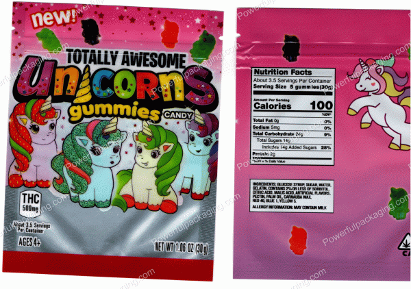 Totally Awesome Unicorns Gummies 500mg Mylar (3.5 Servings) Bag *Empty Bags* (CaSupply) #E1