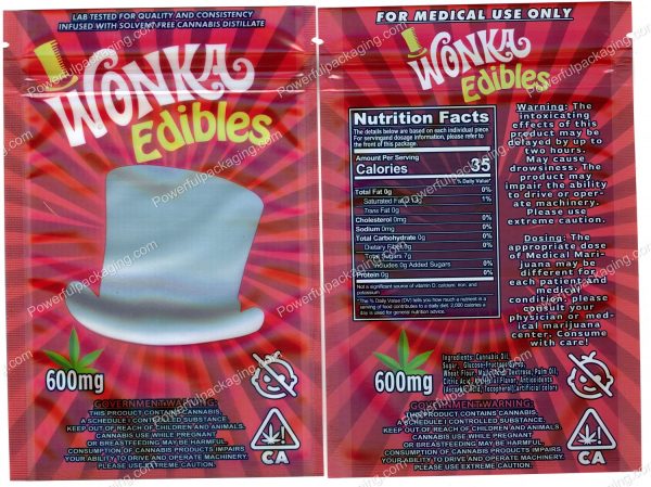 Wonka Edibles (Red) 600mg Mylar (6x4in) Packaging *Empty Bags*