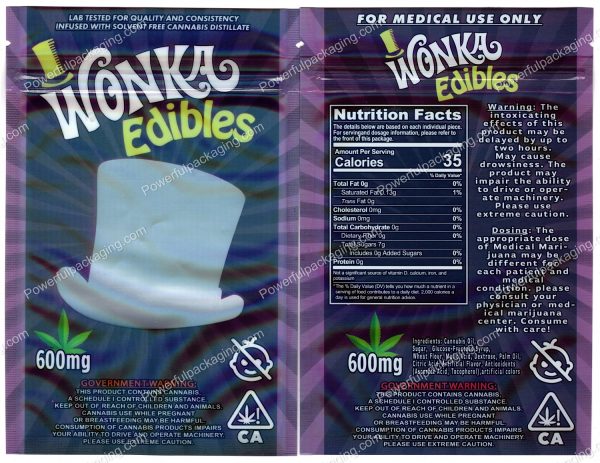 Wonka Edibles (Purple) 600mg Mylar (6x4in) Packaging *Empty Bags*
