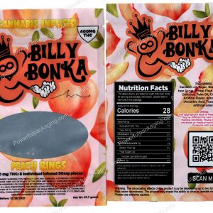 BILLY BONKA : Peach Rings 400mg Cannabis Infused Mylar (4.25x6in) Packaging *Empty Bags*