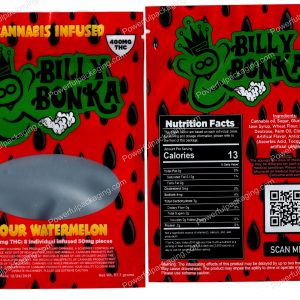 BILLY BONKA : Sour Watermelon 400mg Cannabis Infused Mylar (4.25x6in) Packaging *Empty Bags*