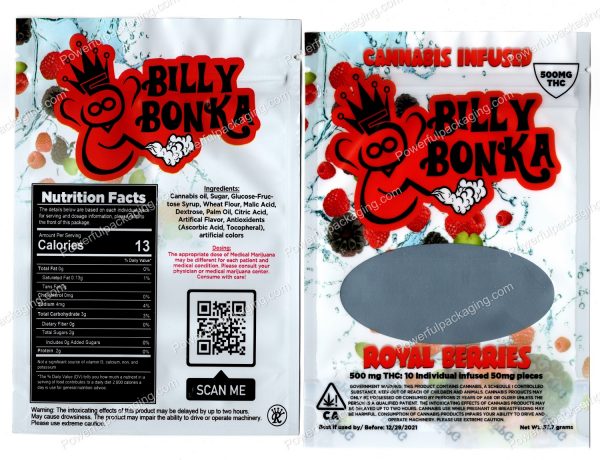 BILLY BONKA : Royal Berries 500mg Cannabis Infused Mylar (4.25x6in) Packaging *Empty Bags*