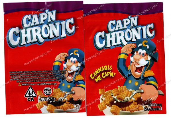 Large Cereal : Cap'n Chronic 1000mg Packaging (5x7in) Mylar Bag *Empty Bags* (CaSupply)