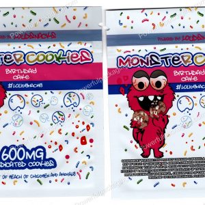 LOUDSNACKS : Monster Cookies (Birthday Cake) 600mg (4.5x4in) Edible Packaging Mylar Bag *Empty Bags* (CaSupply) #E3