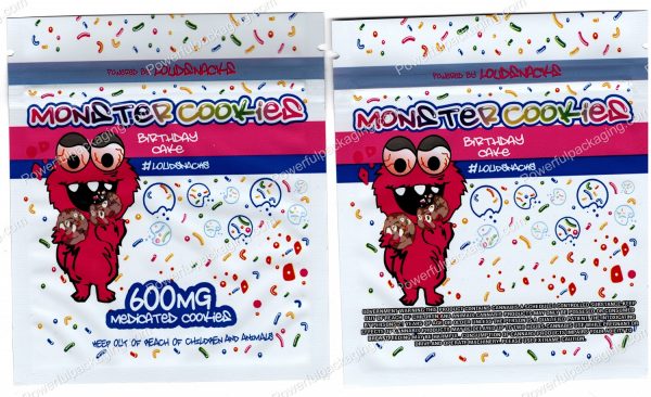 LOUDSNACKS : Monster Cookies (Birthday Cake) 600mg (4.5x4in) Edible Packaging Mylar Bag *Empty Bags* (CaSupply) #E3