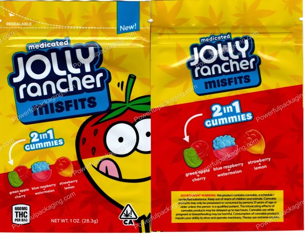 Jolly Rancher Misfits : 2in1 Gummies 600mg (6x4in) Edible Packaging Mylar Bag *Empty Bags*