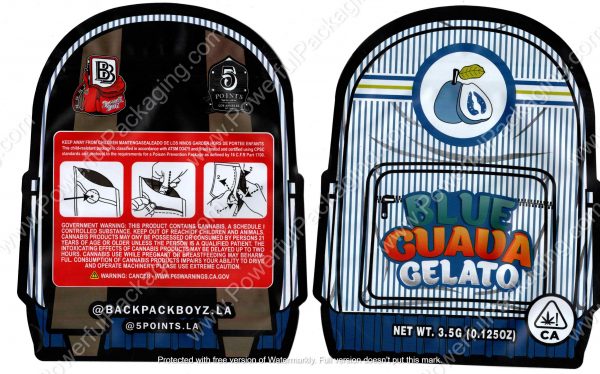 BACKPACK BOYZ : Blue Guava Gelato Backpack Shaped 3D Mylar Flower 3.5 Bag *Empty Bags* (CaSupply) #3D