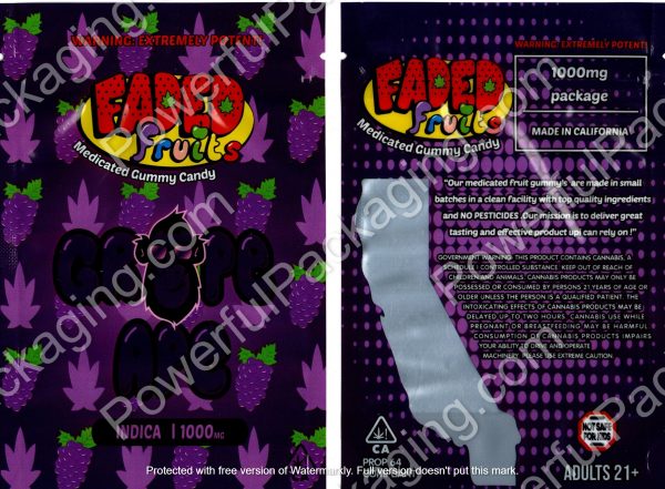 FADED Fruits : Grape Ape 1000MG (Indica) Mylar Bag *Empty Bags* (CaSupply) #E1