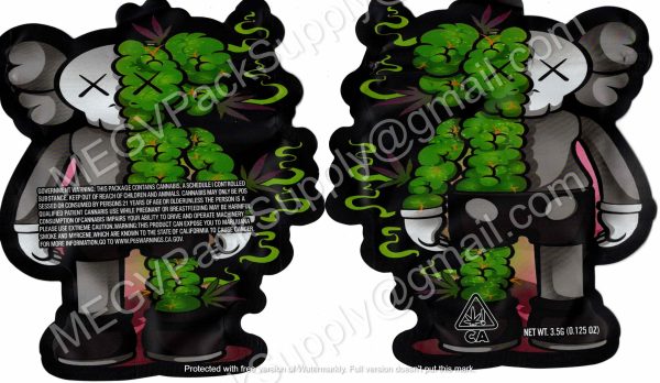 X Eyed Kaws Mouse Half Green 3D Mylar Shaped Bag 3.5g Flower Packaging *Empty Bags* (CaSupply) #3D
