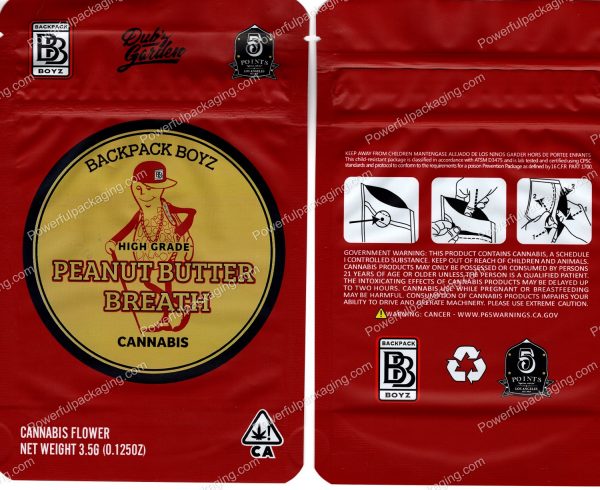 BACKPACK BOYZ : Dubz Garden (Peanut Butter Breath) (4.25x6.5in) Packaging 3.5 Mylar Bag *Empty Bags* (CAsupply) #B1