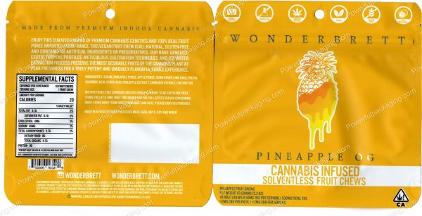 WONDERBRETT : Pineapple OG Cannabis Infused Solventless Fruit Chews Edible Packaging Mylar Bag *Empty Bags*