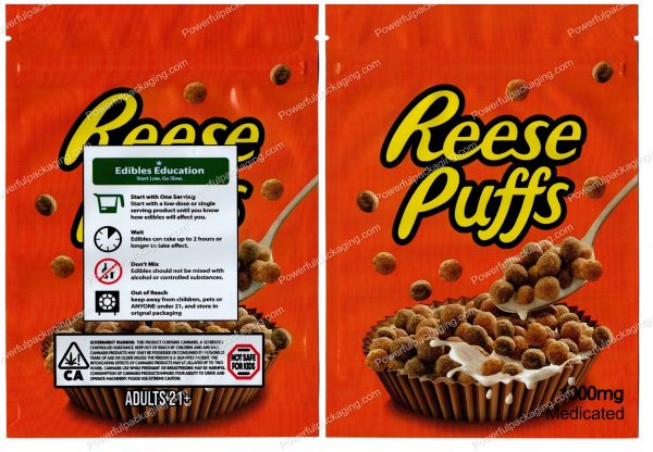 Large Cereal : Reese Puffs 1000mg Packaging (5x7in) Mylar Bag *Empty Bags* (CaSupply)