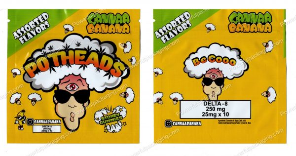 POTHEADS : Delta-8 Canna Banana Stoney Gummies 250mg Edible Packaging Mylar Bag *Empty Bags* (CASUPPLY)