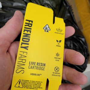 Cart Packaging : Friendly Farms Live Resin Cartlidge Set (Cart, Packaging, and all stickers)