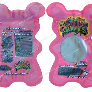 Dank Gummies Pink 3D Bear 500mg Mylar Shaped Edible Packaging *Empty Bags*