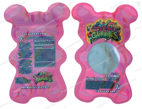 Dank Gummies Pink 3D Bear 500mg Mylar Shaped Edible Packaging *Empty Bags*