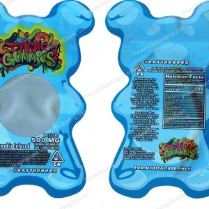 Dank Gummies Blue 3D Bear 500mg Mylar Shaped Edible Packaging *Empty Bags*