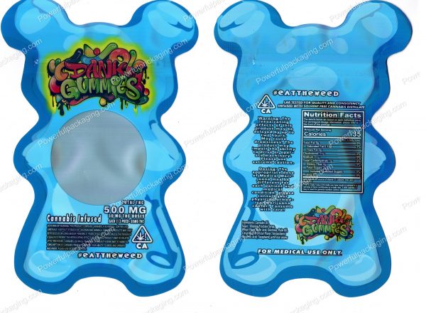 Dank Gummies Blue 3D Bear 500mg Mylar Shaped Edible Packaging *Empty Bags*