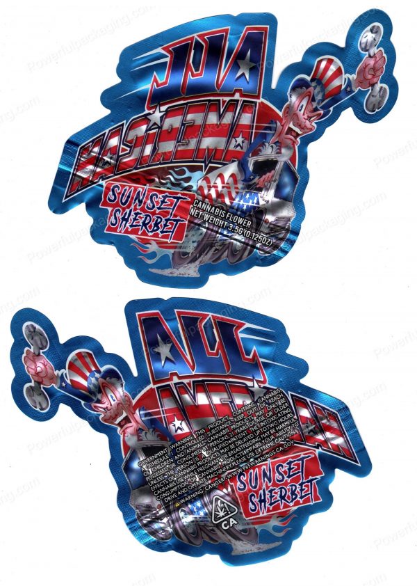 All American Sunset Sherbet Generic 3D Mylar Shaped Bag 3.5g Flower Packaging *Empty Bags*