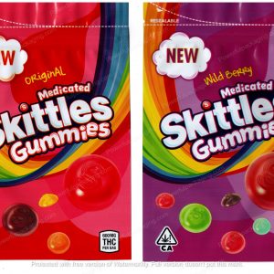 Skittles Gummies Medicated : 2 flavors (Original & Wild Berry) (5x4in) Edible Packaging Mylar Bag *Empty Bags*