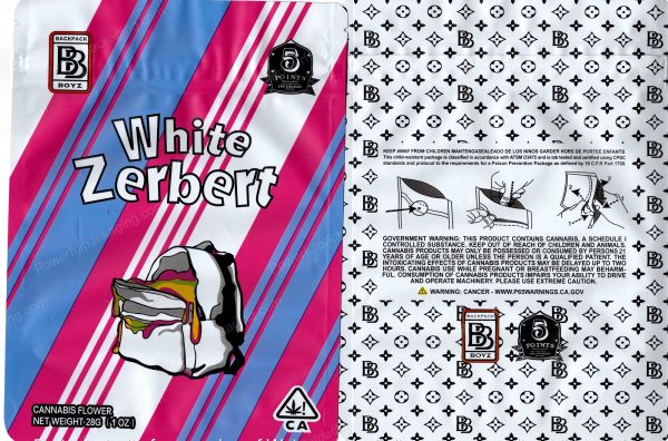 Ounce Bags : (BackPack Boyz : White Zerbert) Mylar 28g Bag *Empty Bag* (CaSupply)