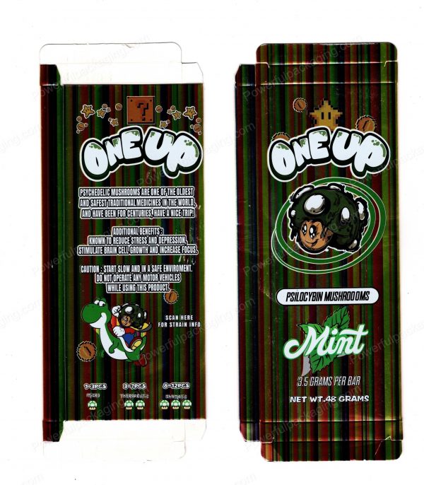 ONEUP Psilocybin Mint Mushroom Bar 3.5g (5/10 Pack Box Set) (2.5x5.5in) *Empty Box* (CaSupply)