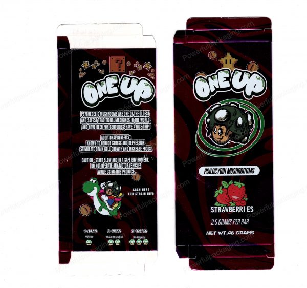ONEUP Psilocybin Strawberries Mushroom Bar 3.5g (5/10 Pack Box Set) (2.5x5.5in) *Empty Box* (CaSupply)