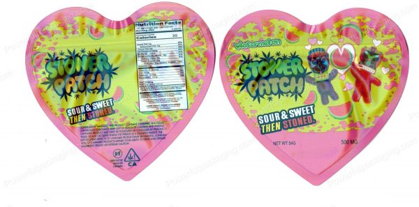 Stoney Stoner Patch Watermelon Dummies 3D Heart Shaped Mylar Packaging *Empty Bags* (CaSupply)