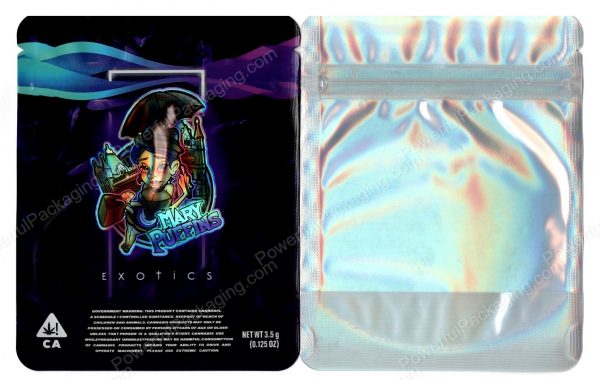Merry Puffins Exotics Holographic Generic Flower Packaging 3.5 Mylar Window Bag *Empty Bags*