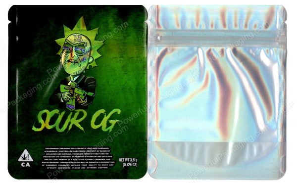 Rick & Morty Sour OG Holographic Generic Flower Packaging 3.5 Mylar Window Bag *Empty Bags*