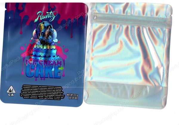 Runtz Ice Cream Cake Holographic Generic Flower Packaging 3.5 Mylar Window Bag *Empty Bags*