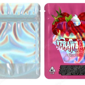 Strawberry ShortCake Holographic Generic Flower Packaging 3.5 Mylar Window Bag *Empty Bags*
