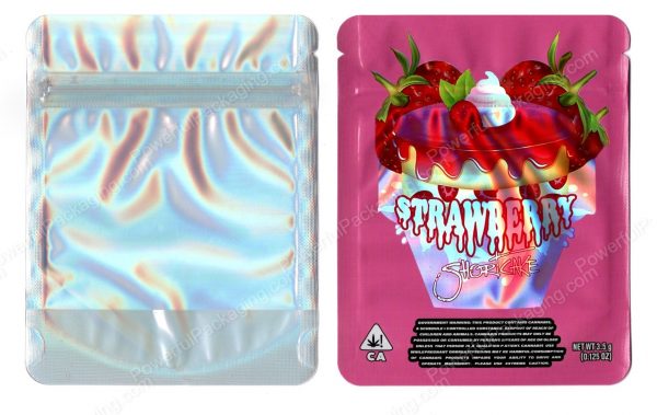 Strawberry ShortCake Holographic Generic Flower Packaging 3.5 Mylar Window Bag *Empty Bags*