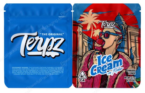 The Original Terpz Ice Cream on Rodeo Flower Packaging 3.5 Holographic Mylar Bag *Empty Bags*