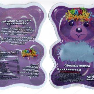 Dank Gummies Cannabis Infused Purple Stand Up Bear 500mg Mylar Shaped Edible Packaging *Empty Bags* (#M)