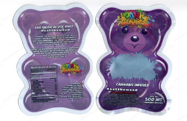Dank Gummies Cannabis Infused Purple Stand Up Bear 500mg Mylar Shaped Edible Packaging *Empty Bags* (#M)