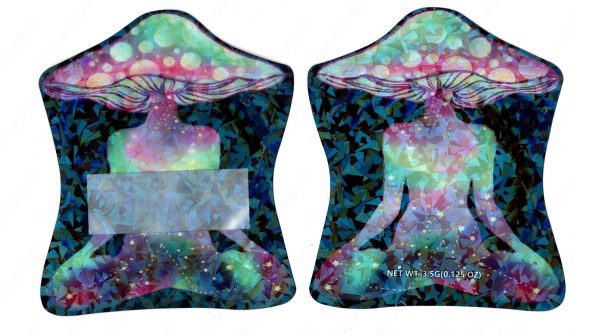 Mushroom Meditation Generic Holographic 3D Mylar Shaped Window Bag 3.5g Packaging *Empty Bags* (CAsupply-X1)