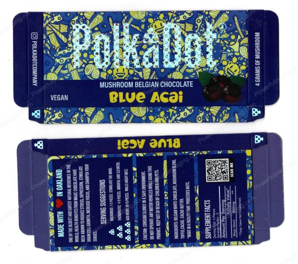 PolkaDot Magic Mushroom Belgain Chocolate : Blue Acai Vegan 4g 10-Pack with Master Case (5x2.5in) *Empty Box* (CaSupply)